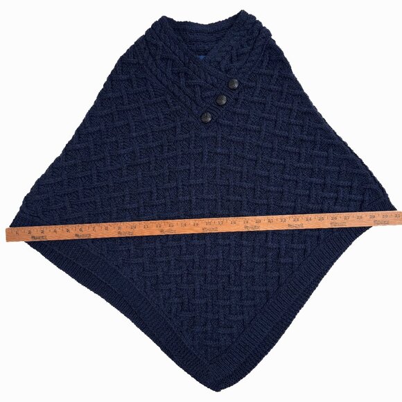 Nua Aran Crafts Dark Blue Merino Wool Cable Knit Poncho Size S/M - Picture 12 of 16